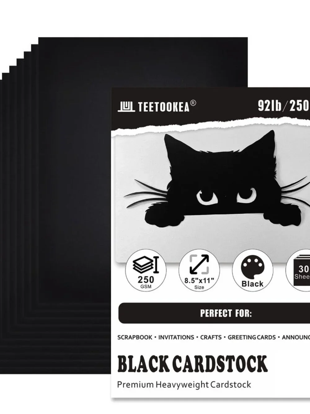 30 Sheets Black Cardstock, 8.5 x 11 Card Stock, 92lb/250gsm Thick Cover Stock, H